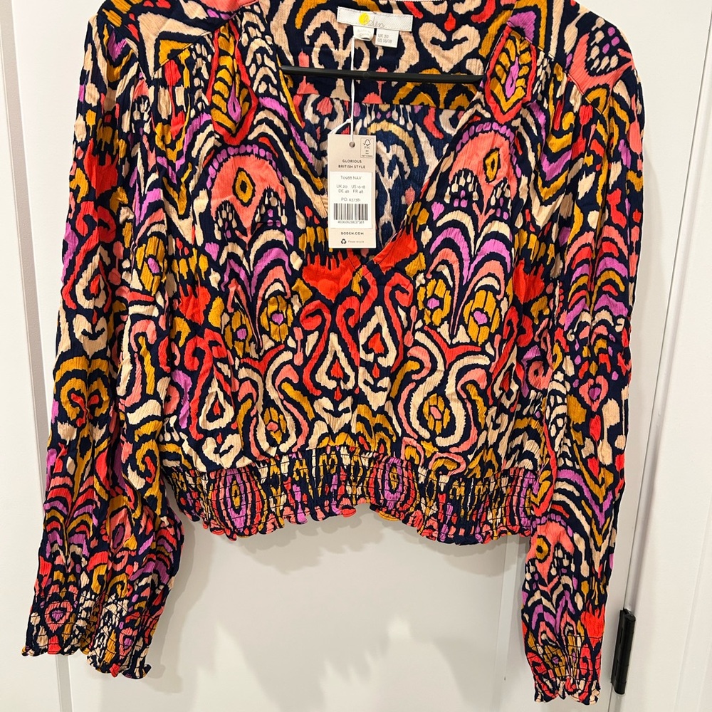 Boden Ikat Abstract Cropped Women's Blouse